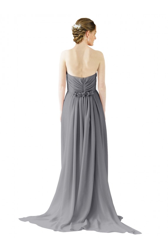 Long Chiffon Bridesmaid Dress with Sweetheart Neckline and Flowing Back