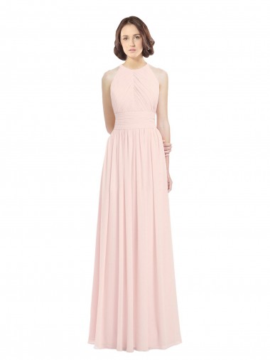 Shop Sleeveless Chiffon High Neck Bridesmaid Dress with Diagonal Pleats Melbourne