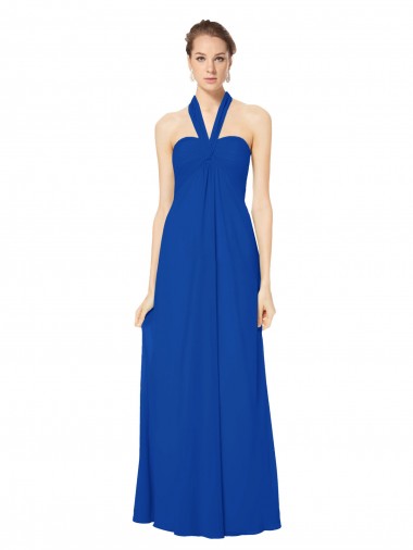 Shop Sleeveless Long Chiffon Empire Gown with Pleated Halter Straps Melbourne