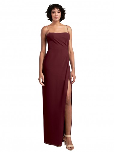 Shop Sleek Straight Neckline Chiffon Bridesmaid Dress with Spaghetti Straps and High Side Slit Melbourne
