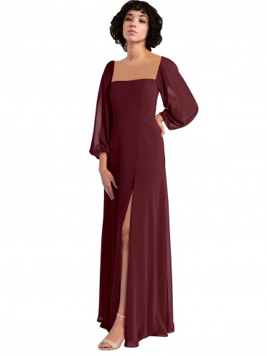 Shop Sheer Long Sleeves Chiffon Bridesmaid Dress with High Slit Melbourne