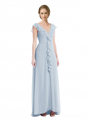 Shop Ruffle Trimmed V Back Chiffon Maxi Bridesmaid Dress Melbourne