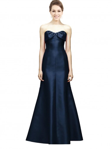 Shop Long Strapless Satin Bridesmaid Dress with Pleated Cuff Neckline Melbourne