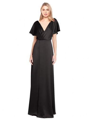 Shop Cap Sleeves Open Back Long Formal Stretch Satin Bridesmaid Dress / Prom Dress Melbourne