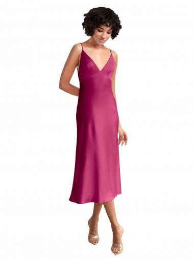 Shop Midi Length V-Neck Short Formal Stretch Satin Bridesmaid Dress / Cocktail Prom Dress with Low Scoop Back Melbourne