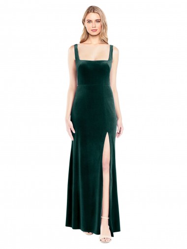 Shop Square Neck Full Length Velvet Bridesmaid Dress / Prom Dress with Side Slit Melbourne