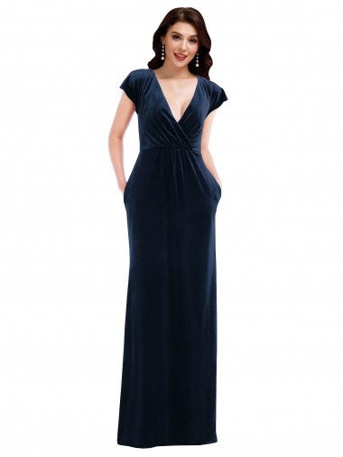 Shop Flutter Sleeve Wrap Bodice Formal Velvet Maxi Bridesmaid Dress / Prom Dress with Pockets Melbourne